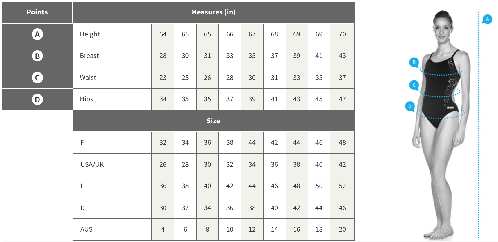 arena men's swimwear size chart